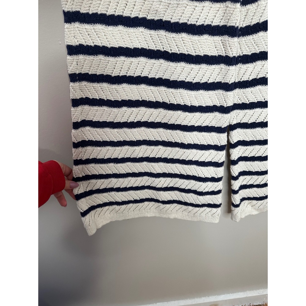 Aerie Women's Cream Navy Striped Knit Wide Leg Lounge Pants Size Medium - Picture 2 of 8
